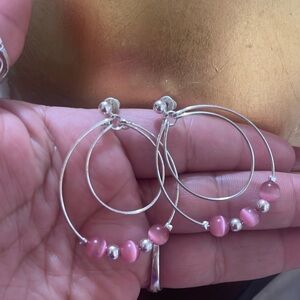 Silver and pink earrings
